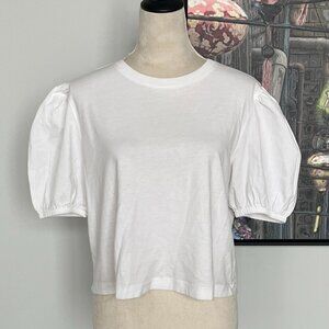 French Connection White Puff Sleeved T-Shirt M